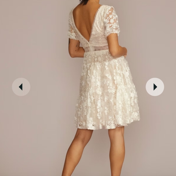 DB STUDIO 3d floral lace v-neck short dress soft white size 12 - Picture 4 of 7